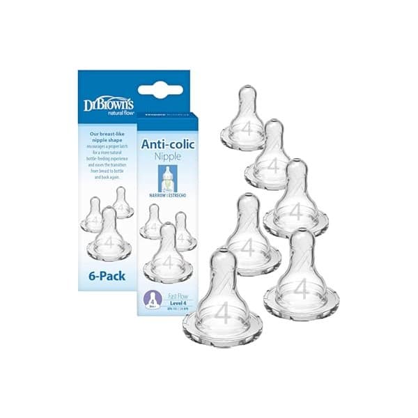 Upgrade Your Life With This: Dr. Brown's Natural Flow Level 4 Baby Bottle Silicone Nipple, Fast Flow, 9m+, 100% Silicone Bottle Nipple, 6 Count (Pack of 1)