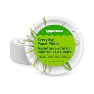 Budget Find You Need: Amazon Basics Everyday Disposable Paper Plates, 8.62 Inch, Microwave-Safe, Cut Resistant, Soak-Proof, 100 Count, Packaging May Vary