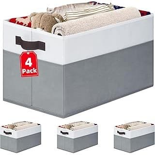 We Are Obsessed With This: 4 Pack Large Closet Storage Baskets Bins for Shelves | Fabric Closet Organizers and Storage with Handles Home Organization | Decorative Collapsible Baskets for Organizing Clothes Toy Nursery 14"x10"