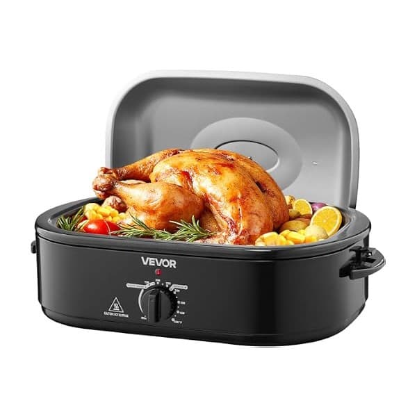 Budget Find You Need: VEVOR Roaster Oven, 18QT Fast-Cooking Turkey Roaster, 150-450℉ Adjustable Temperature Turkey Oven with Self-Basting Lid, Removable Pan and Rack, Defrost & Warm Function, Electric Roasting Pan for Home
