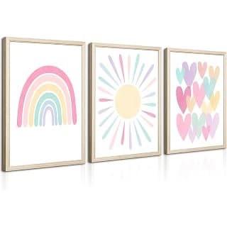 Amazon Deal Alert: Pink Nursery Canvas Prints Kids Toddler Pictures Pastel Colorful Posters Little Baby Girl Room Painting Artwork for Bedroom