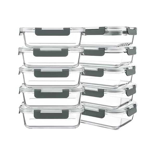 Pregnancy Hack: KOMUEE 10 Packs 30 oz Glass Meal Prep Containers,Glass Food Storage Containers with Lids,Airtight Lunch Bento Boxes,Microwave,Freezer and Dishwasher,Gray