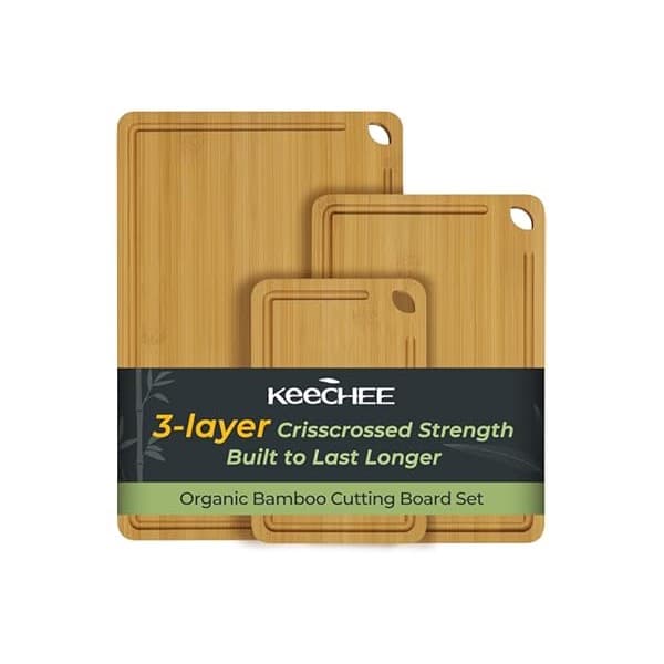 Best Amazon Buy Under: Keechee Wood Cutting Board for Kitchen - Reversible Bamboo Cutting Boards Gift Set of 3 with Juice Groove, Wooden Chopping Board for Meat, Fruit, Vegetables & Cheese (Pre Oiled, Natural)