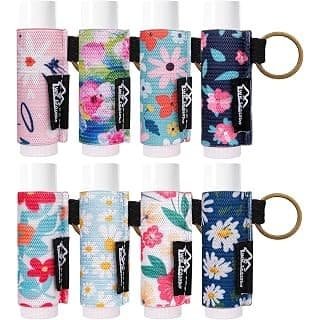 New Mom Must-Have: WK IEASON 8PCS Lip Balm & Gloss Keychain Holder - Elastic Sleeve for Fat & Slim Lip Balms & Gloss (8pcs Floral C)