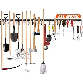Limited Time Deal: 68'' All Metal Garden Tool Organizer Adjustable Garage Tool Organizer Wall Mount Garage Organizers and Storage with Heavy Duty Hooks Tool Hangers for Garage Wall, Shed, Garden