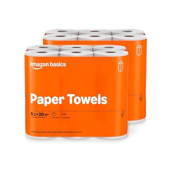 We Are Obsessed With This: Amazon Basics 2-Ply Flex-Sheets Paper Towels, 12 Basics Rolls = 40 Regular Rolls, Everyday Value with 150 Sheets per Roll, Packaging May Vary