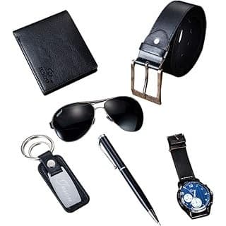 Amazon Deal Alert: Belt Men Leather Black Set with Wallet Keychain Ballpoint Pen Sunglasses Watch Set for Men, Birthday Gifts for Boyfriend Husband Dad, Valentines Day Gifts for Him