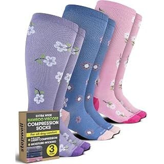 Amazon's Choice: STEPWELL® Bamboo Viscose Plus Size Compression Socks for Women - 3 Pack, Moisture-Wicking Extra Wide Socks