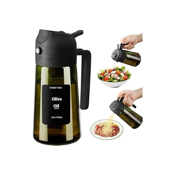 Is It Worth Buying: SWEET VIEW - Olive Oil Sprayer for Cooking, 16oz/470ml Glass Light-Proof Oil Pourer for Kitchen with Stickers for Air Fryer, Cooking, Salad, and BBQ with Stickers