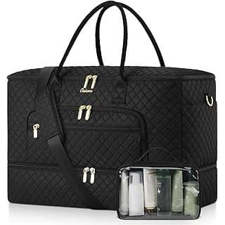 Baby Shower Gift Idea: Travel Duffle Bag, Wide Open Large Weekender Bag for Women with Shoe Compartment, Carry on Overnight Bags with Toiletry Bag, Hospital Bag for Women Labor Delivery with Wet Pocket (Black)