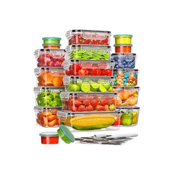 Baby Shower Gift Idea: 40 Piece Food Storage Containers with Lids(20 Containers & 20 Lids), BPA-Free Plastic Food Containers for Kitchen Storage and Organization, Leak Proof Meal Prep Container, Includes Labels & Pen