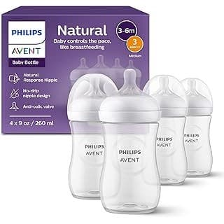 Amazon Deal Alert: Philips Avent Natural Baby Bottles, Medium Flow, 9 oz, BPA-Free, 4-Pack | Baby-Controlled Flow, No-Drip Design, Reduces Colic and Gas with Anti-Colic Valve, Green, SCY903/04