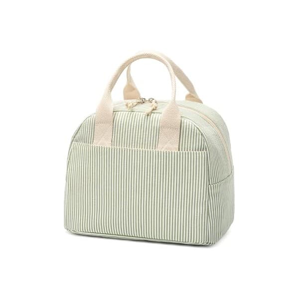 Perfect Gift Idea: LOVELYWIND Lunch Box for Women, Insulated Lunch Bag, Green Stripe Tote | Fresh Green Stripe Design, Stylish Lunch Tote Style for Women, Perfect for Office Work, Daily Meals & Everyday Carry Use