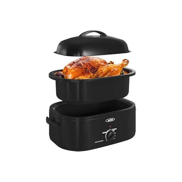 Amazon Deal Alert: Royalcraft Roaster Oven with Self-Basting Lid, 18qt Electric Roaster with Removable Pan & Rack, Turkey Roaster Oven with Defrost & Warm Function, Stainless Steel, Black