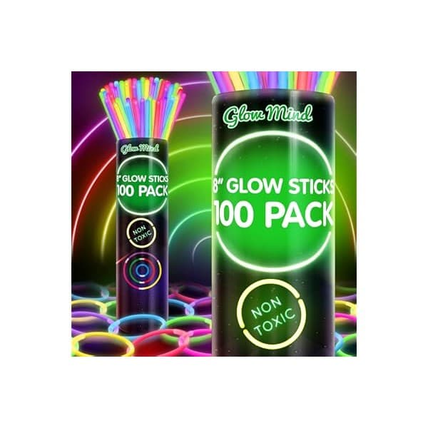 Budget Find You Need: 100 Glow Sticks Bulk Party Pack, 8" Halloween Glow Bracelets and Necklaces | Ultra bright neon glow in the dark party supplies with connectors for kids, camping, pool parties and weddings