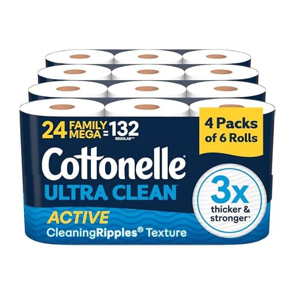 New Mom Must-Have: Cottonelle Ultra Clean Toilet Paper, 24 Family Mega Rolls=132 Regular Rolls