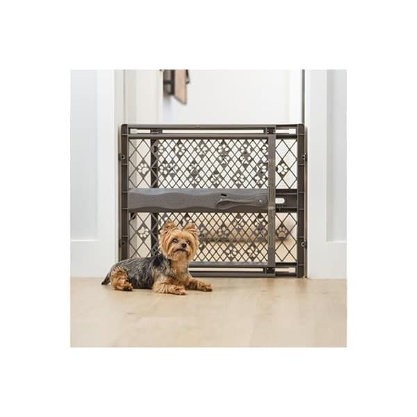 Upgrade Your Life With This: MYPET North States Paws Portable Pet Gate: 26-40" Wide. Pressure Mount. No Tools Needed. Made in USA, 23" Tall, Expandable, Durable Dog Gates for Doorways, Fieldstone Gray