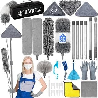 Trending on Amazon: Microfiber Duster Kit 27pcs with 30 to 100 Inches Extension Pole and Wall Cleaner Mop, Washable and Bendable Feather Duster for Cleaning Ceiling Fans, High Ceilings, Cobwebs, Blinds, Grey