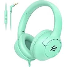 Is It Worth Buying: Kids Headphones Wired with Microphone, 3.5 Cord 85/94dB Volume Limit, Green | Wired Over Ear Headphones for Kids Boys Toddler, Foldable Plug in Headphones for School Tablet Computer Airplane Travel
