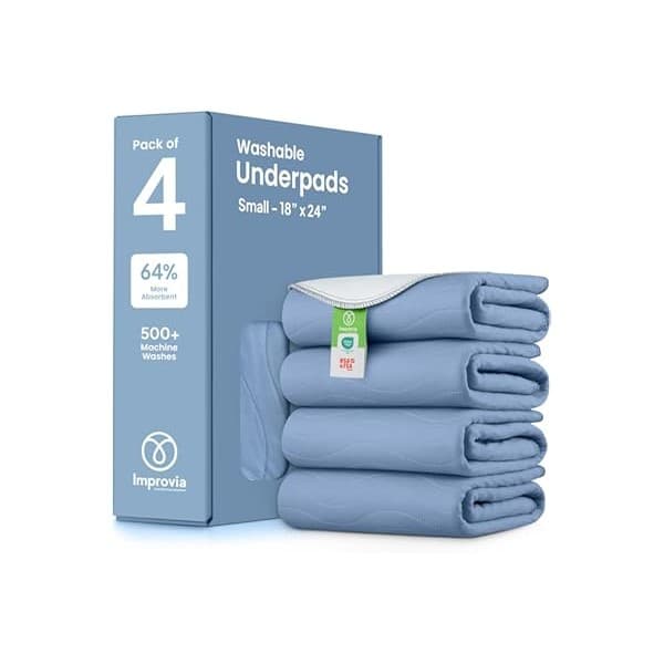 Budget Find You Need: IMPROVIA® Washable Underpads, Heavy Absorbency Reusable Incontinence Pads for Kids, Adults, Elderly, and Pets, Waterproof Protection Floor (Blue, 18"x24" (Pack of 4))