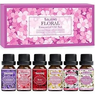 Trending on Amazon: SALKING Floral Essential Oils Set, Premium Pure and Natural Essential Oils, Fragrance Oil Scented Oils for Oil Diffusers 6 x 10 ML - Lavender, Rose, Jasmine, Cherry Blossom, Gardenia, Chamomile