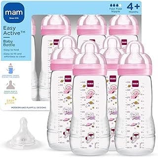 Amazon's Choice: MAM 11oz Active Natural Flow Active Anti-Colic Baby Bottle, 4+ Mths, 4 Pack