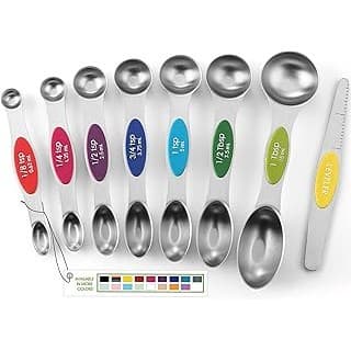 New Mom Must-Have: Spring Chef Stainless Steel Magnetic Measuring Spoons Set with Strong Magnets, Heavy Duty Metal Kitchen Essentials - Fits in Most Kitchen Spice Jars, Multicolor, Set of 8 with Leveler