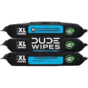 New Mom Must-Have: DUDE Wipes Unscented Flushable Wipes - Extra-Large Adult Wet Wipes for Sensitive Skin - 3 Pack (144 Count) - Infused with Vitamin E and Aloe - Septic and Sewer Safe