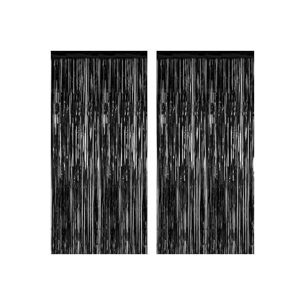 We Are Obsessed With This: ZATAYE 2 Pack Black Foil Curtain Backdrop Birthday Party Decorations | Black, Metallic Foil, 3.28 x 7.05 FT, Tinsel Backdrop, Foil Curtain Streamer, Halloween New Years Eve Party