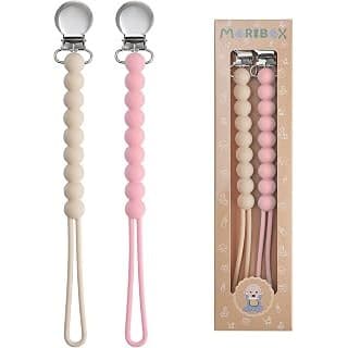 Perfect Gift Idea: Silicone Pacifier Clip for Baby Girls, Paci Binky Holder 2 Pack | Food Grade Silicone, One Piece Design, Soother Binky Holder, Teething Relief, Baby Shower, Birthday, Christmas, Baby Registry
