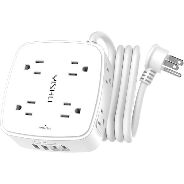Hidden Gem Find: 6 Ft Surge Protector Power Strip - 8 Widely Outlets with 4 USB Ports, 3 Side Outlet Extender with 6 Feet Extension Cord, Flat Plug, Wall Mount, Desk USB Charging Station, ETL,White