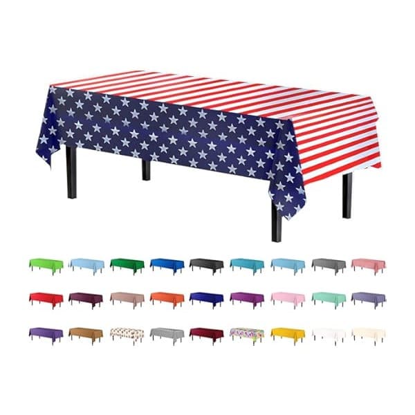 Toddler-Approved Amazon Find: Exquisite 12-Pack Premium Plastic Tablecloth 54in. x 108in. Rectangle - American Flag Design