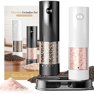 Upgrade Your Life With This: Electric Salt and Pepper Grinder Set - Rechargeable Automatic Salt and Pepper Shakers, Kitchen Appliances with External Adjustable Coarseness, Larger Hopper for Cooking, Home Gifts(2 Pack,Black/White)