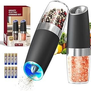 Kitchen Hack Alert: CIRCLE JOY Gravity Electric Salt and Pepper Grinder Set Automatic Salt and Pepper Grinder Set with LED Light, Battery Operated, Adjustable Coarseness, Large Capacity, for Home Kitchen BBQ, Black