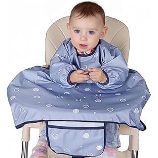 Kitchen Hack Alert: Coverall Baby Feeding Bib for Eating - High Chair Food Catcher - Easy Wipe, Soft and Waterproof