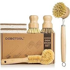 Price Drop: DEBETOOL 6 Piece Bamboo Dish Brush Set with Coconut Sponge - Wooden Dish Brush with Sisal and Palm Fiber, Natural Bamboo Dish Scrub Brush for Kitchen Cleaning Dishes, Pots, Pans, Bottles, Vegetables