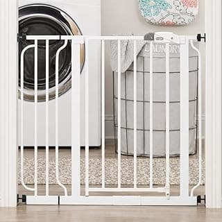 We Are Obsessed With This: Regalo Safety 29"-38.5" Easy Step Baby Gate, Bottom of Stairs & Doorways | Pressure Mounted with Door, For Babies, Toddlers & Pets, White, Tested & Trusted for 30 Years