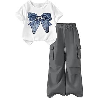 Price Drop: Girls 2 Piece Outfits Spring Dressy Fashion Tshirts and Cargo Pants Sets for Teens 2026 Kids Summer Clothes Casual