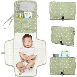New Mom Must-Have: KeaBabies Portable Diaper Changing Pad, Wipeable Baby Changing Mat (Acacia) | Waterproof, Large, Padded, On The Go Changing Station, Car, Travel Diaper Clutch Bag, Easy to Use Pockets, Newborn Essential,
