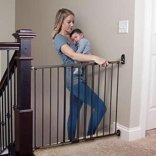 Trending on Amazon: Toddleroo Easy Swing & Lock Baby Gate for Top of Stairs: 31" Tall, Bronze | Top of Stairs Baby Gate, Hardware Mount, Open-Direction Control, 28.7"-47.8" Wide, 31" Tall, One-Hand Operation, Swing-Latch