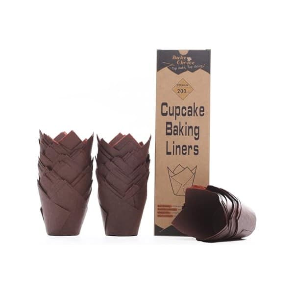 Perfect Gift Idea: Bake Choice 200pcs Brown Tulip Cupcake Liners for Baking Cups European Parchment Paper Tulip Muffin Liners, Nordic Paper Cupcake Wrapper for Party, Christmas, Standard Size