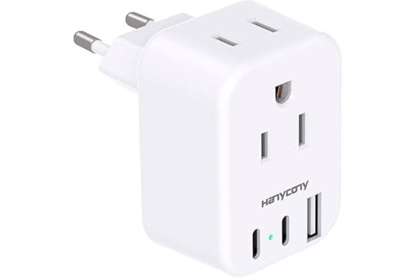 European Travel Plug Adapter, International Power Adapter, US to Europe | HANYCONY 2 Outlets 3 USB Ports(2 USB C), Type C Plug Adapter to Italy Spain France Portugal Iceland Germany Travel Essentials