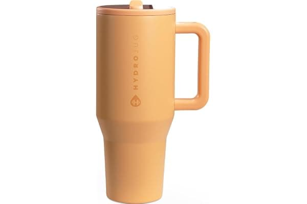 HydroJug Traveler - 40 oz Water Bottle with Handle & Flip Straw - Fits in Cup Holder, Leak Resistant Tumbler-Reusable Insulated Stainless Steel & Rubber Base - Gifts for Women & Men, Marigold