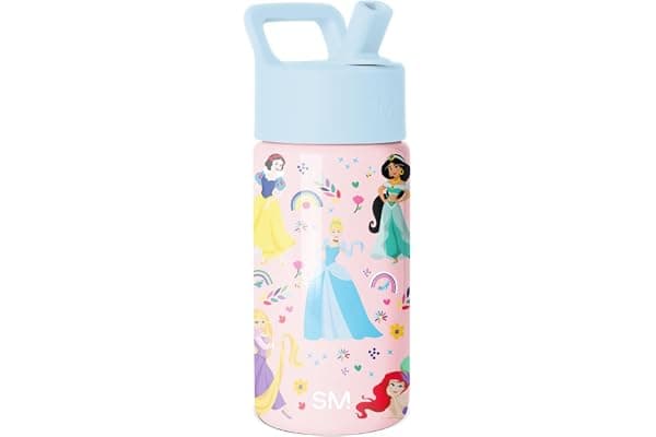 Simple Modern Disney Princess Kids Water Bottle & Toddler Cup | 14oz | Insulated Stainless Steel Princess Rainbows Toddler Water Bottle, Kids Tumbler with Straw | Spill Proof for School Girls Boys