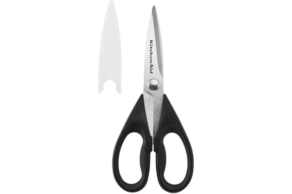 KitchenAid All Purpose Kitchen Shears with Protective Sheath Durable Stainless Steel Scissors, Dishwasher Safe, Soft Grip Comfort Handle, 8.72 Inch, Black