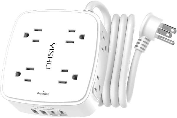 YISHU 6Ft Surge Protector Power Strip with 8 Widely Outlets & 4 USB Ports | 3 Side Outlet Extender with 6 Feet Extension Cord, Flat Plug, for Home, Office, College Dorm Room Essentials