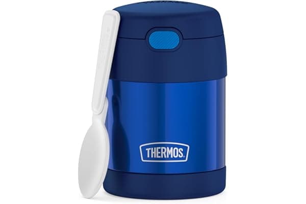 THERMOS FUNTAINER Kids Food Jar with Spoon, 10oz, Navy | Kid-Friendly Stainless Steel Insulated Food Container, Keeps Food Hot or Cold Longer for School & Play, BPA Free