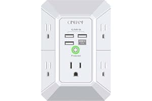 Wall Charger, Surge Protector, QINLIANF 5 Outlet Extender with 4 USB Charging Ports, 3-Sided 1680J Power Strip Multi Plug Adapter Spaced for Home Travel Office