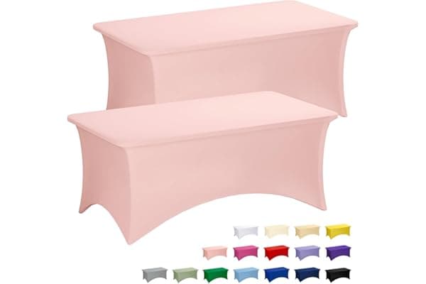 Fixwal Baby Pink Table Cloth 2 Pack 6FT for Rectangular Table Spandex Fitted Table Covers Washable Stretch for Parties, Trade Shows, Banquet, Weddings, Buffet