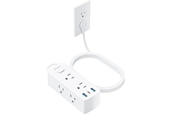 Olcorife Flat Plug Power Strip with 5 FT Extension Cord, 6 Outlets 3 USB Ports(1 USB C), 3 Sided Outlet Extender for Home Office Travel Dorm Room Essentials, White